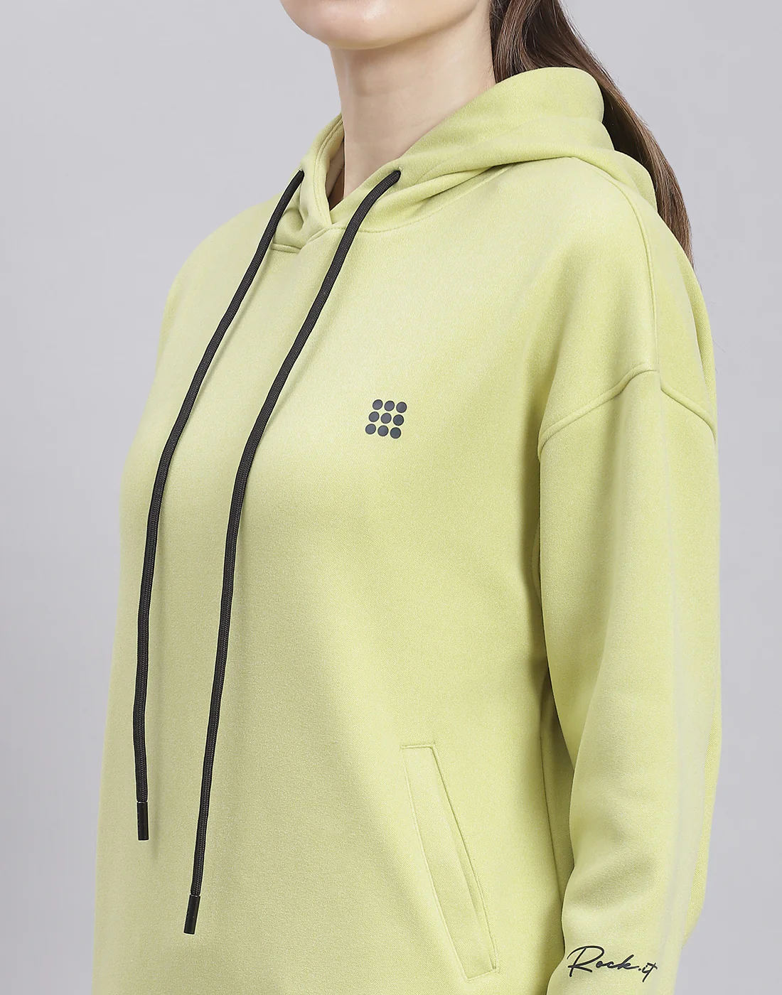 Rock.it Women Green Solid Hooded Full Sleeve Sweatshirt - Image 6