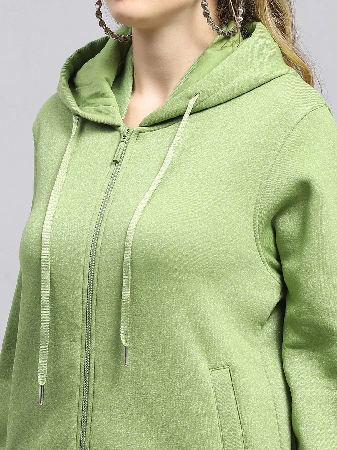Women Green Solid Hooded Full Sleeve Sweatshirt - Image 7