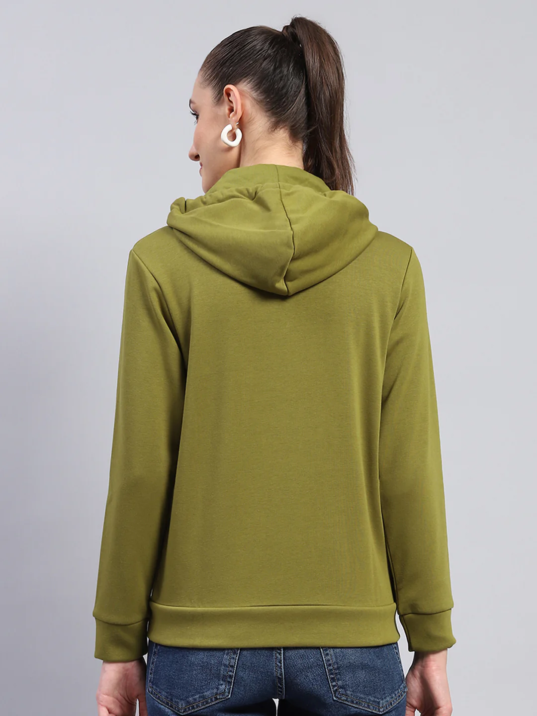 Women Green Solid Hooded Full Sleeve Sweatshirt - Image 5