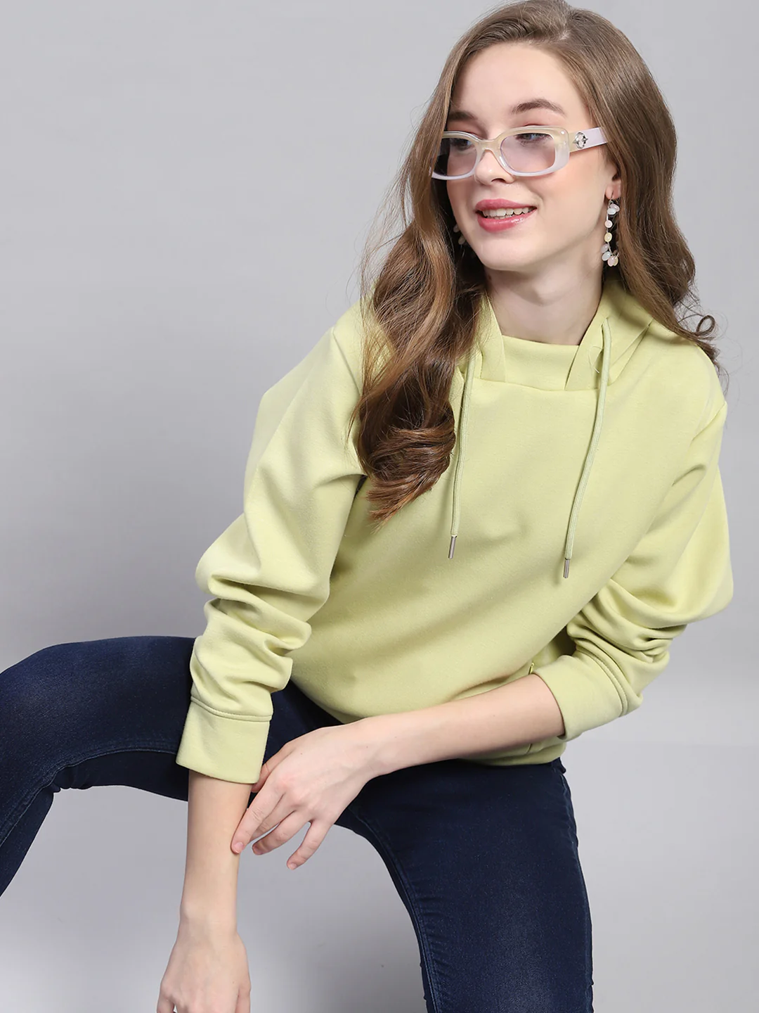 Women Green Solid Hooded Full Sleeve Sweatshirt - Image 6