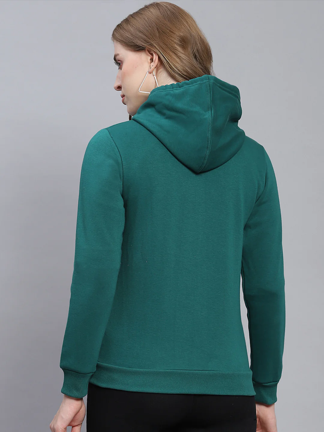 Women Green Solid Hooded Full Sleeve Sweatshirts - Image 6
