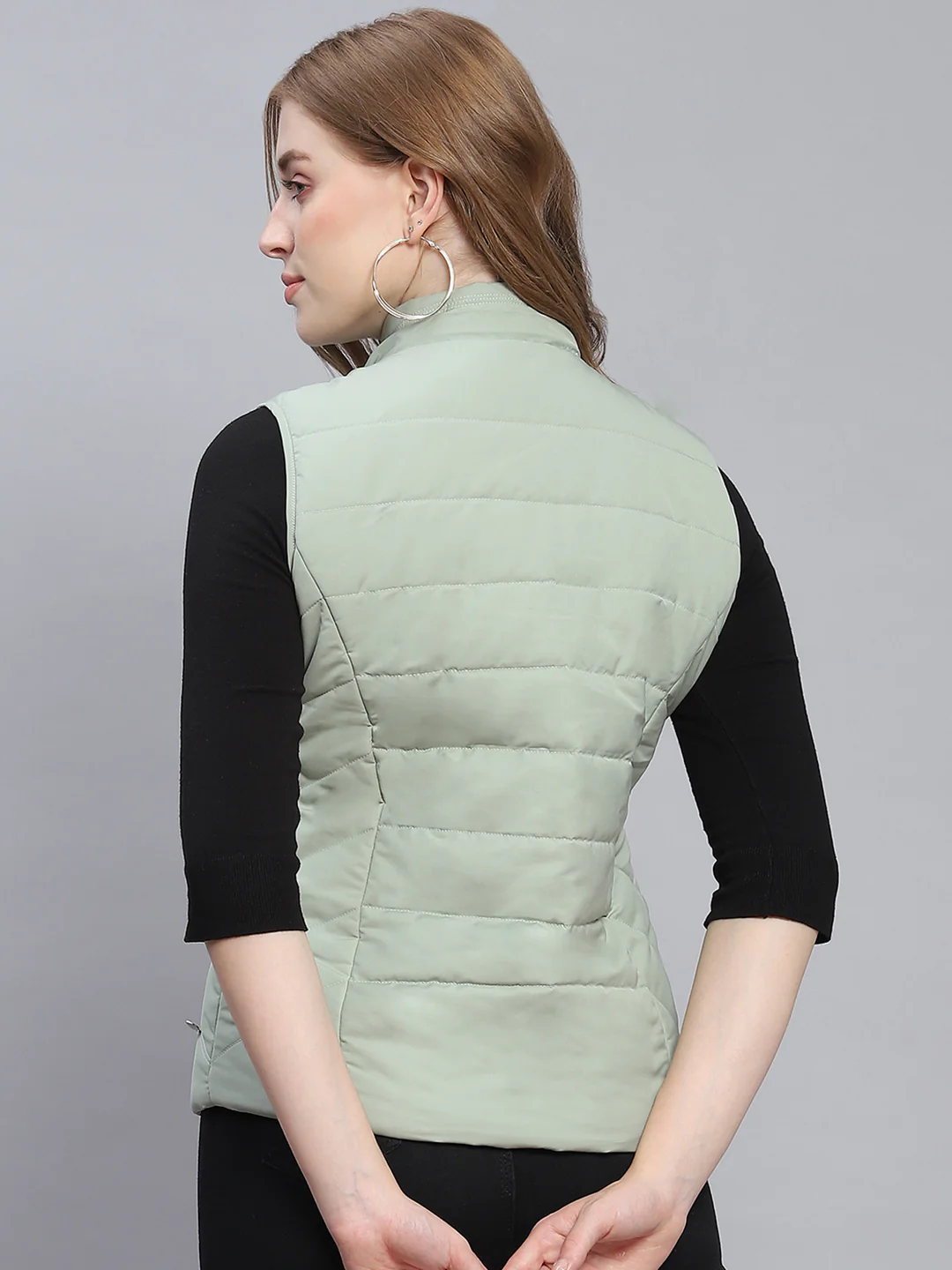 Women Green Solid Hooded Sleeveless Jackets - Image 6