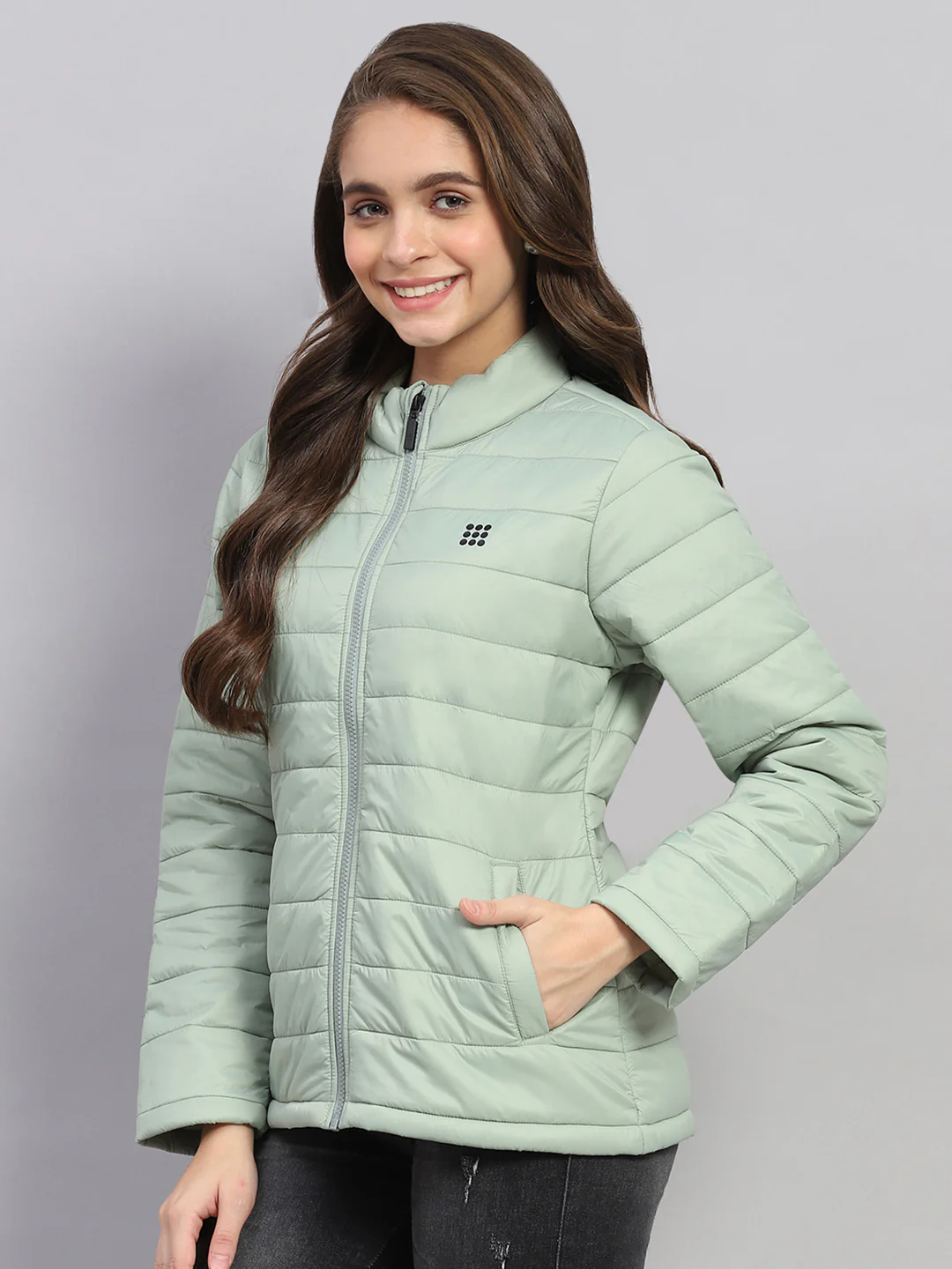 Rock.it Women Green Solid Mock Neck Full Sleeve Jacket - Image 3