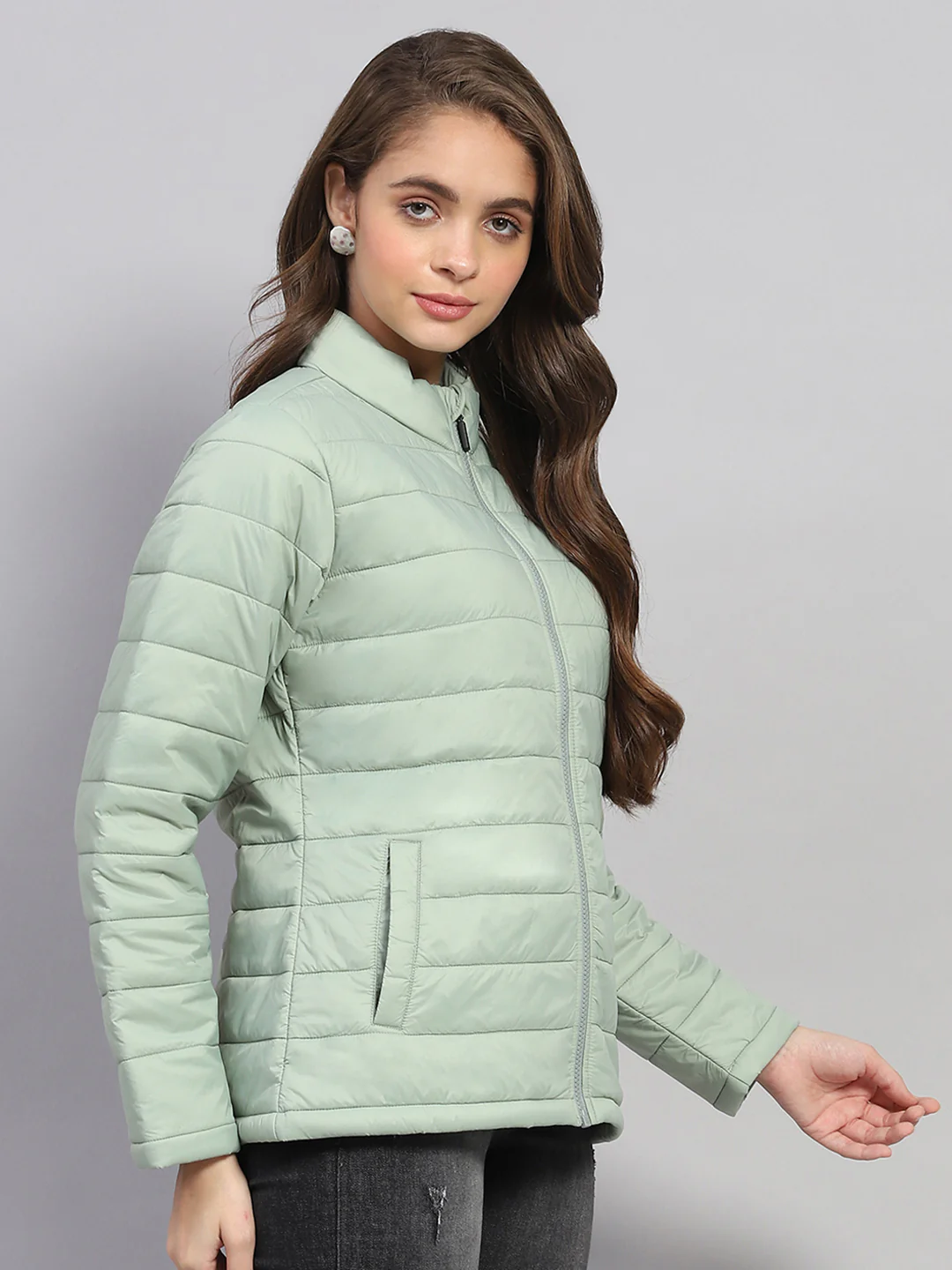 Rock.it Women Green Solid Mock Neck Full Sleeve Jacket - Image 4