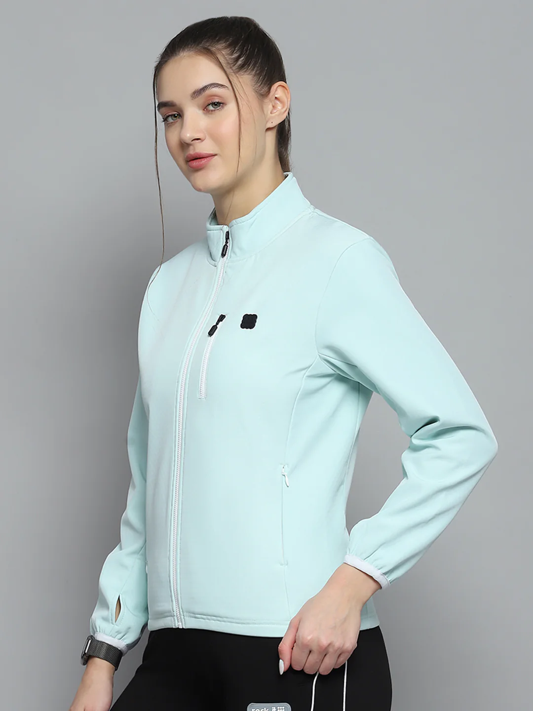 Rock.it Women Green Solid Mock Neck Full Sleeve Sweatshirt - Image 3
