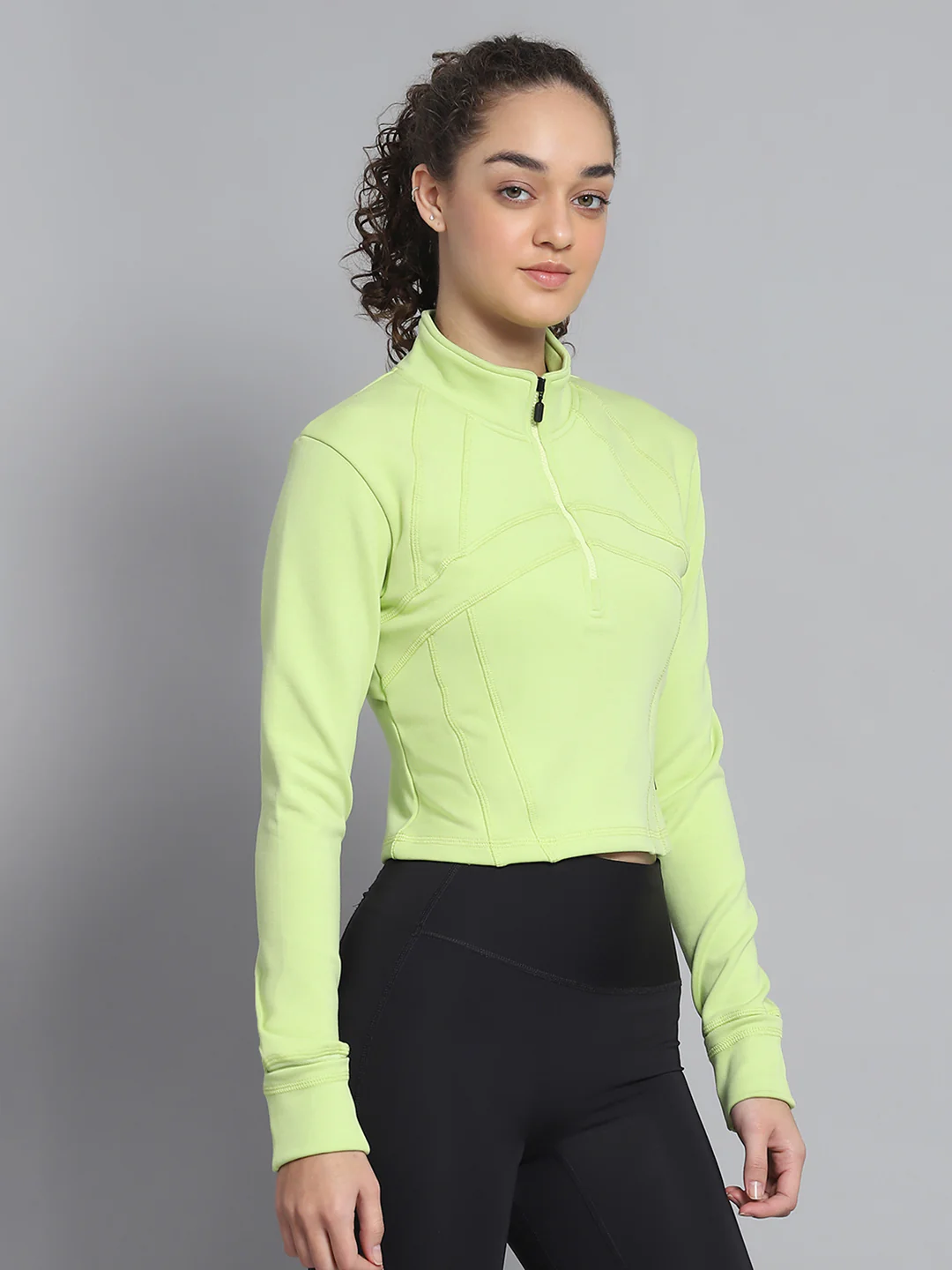 Rock.it Women Green Solid Mock Neck Full Sleeve Sweatshirt - Image 4