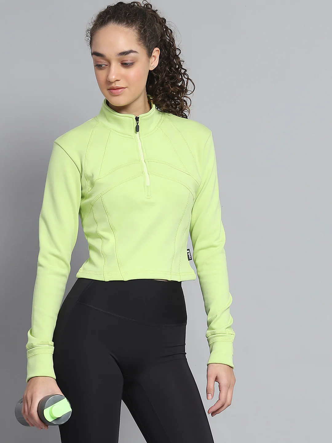 Rock.it Women Green Solid Mock Neck Full Sleeve Sweatshirt - Image 6
