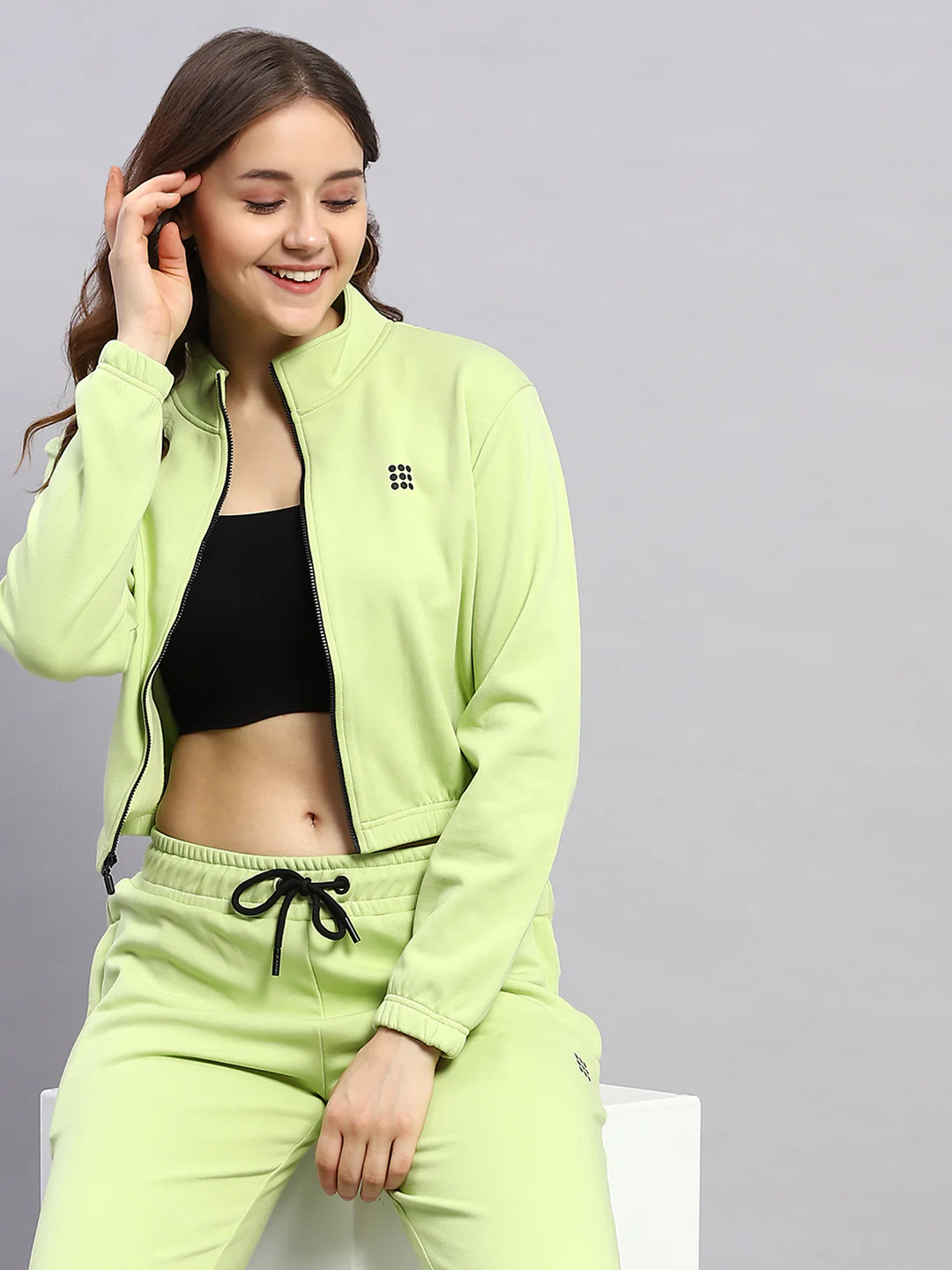Rock.it Women Green Solid Mock Neck Full Sleeve Tracksuit - Image 6