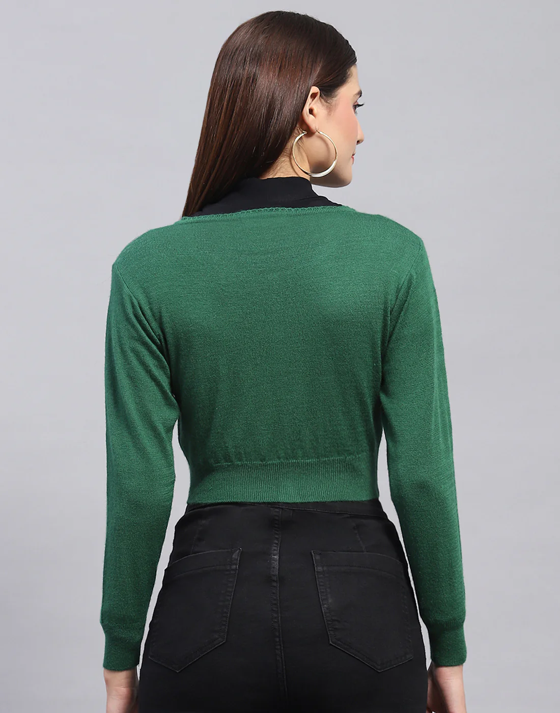 Women Green Solid Round Neck Full Sleeve Blouse - Image 6