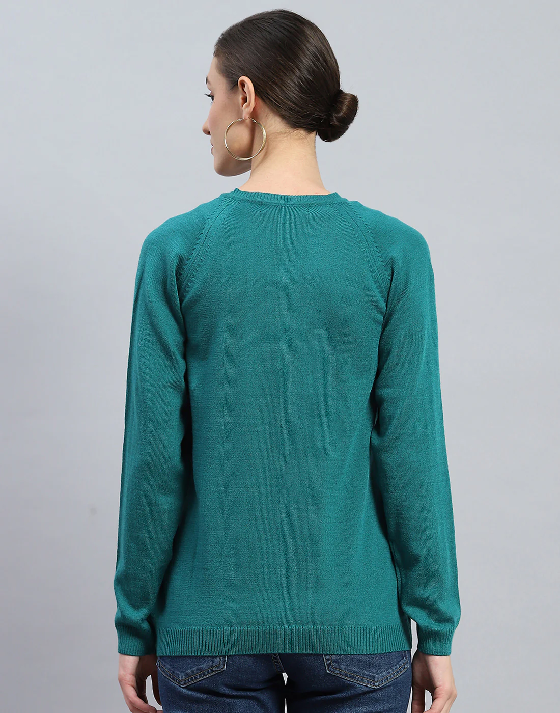 Women Green Solid Round Neck Full Sleeve Cardigan - Image 5
