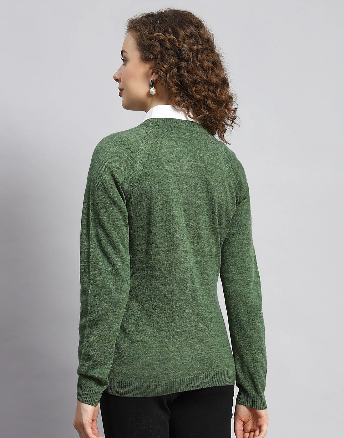 Women Green Solid Round Neck Full Sleeve Cardigan - Image 5