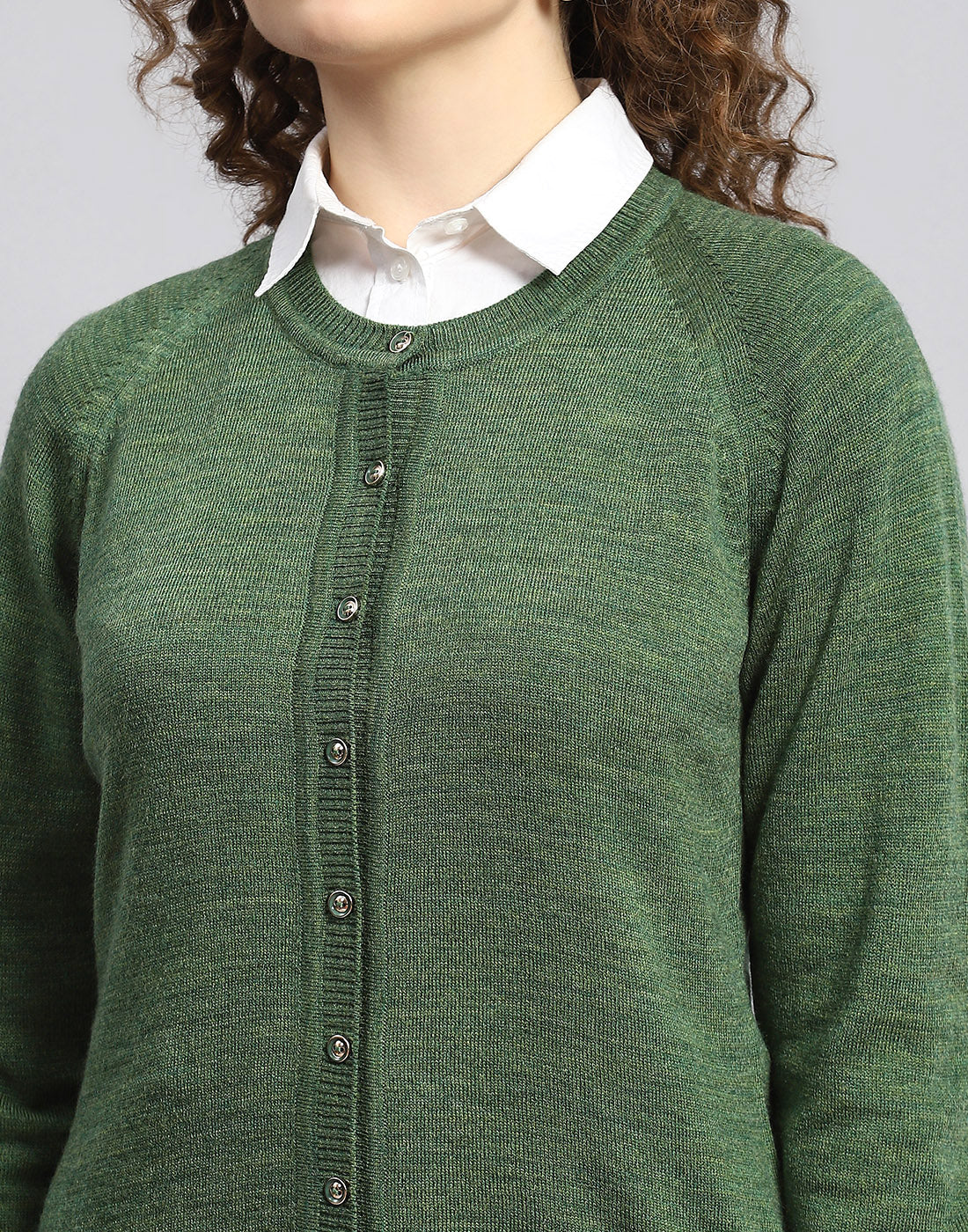 Women Green Solid Round Neck Full Sleeve Cardigan - Image 6
