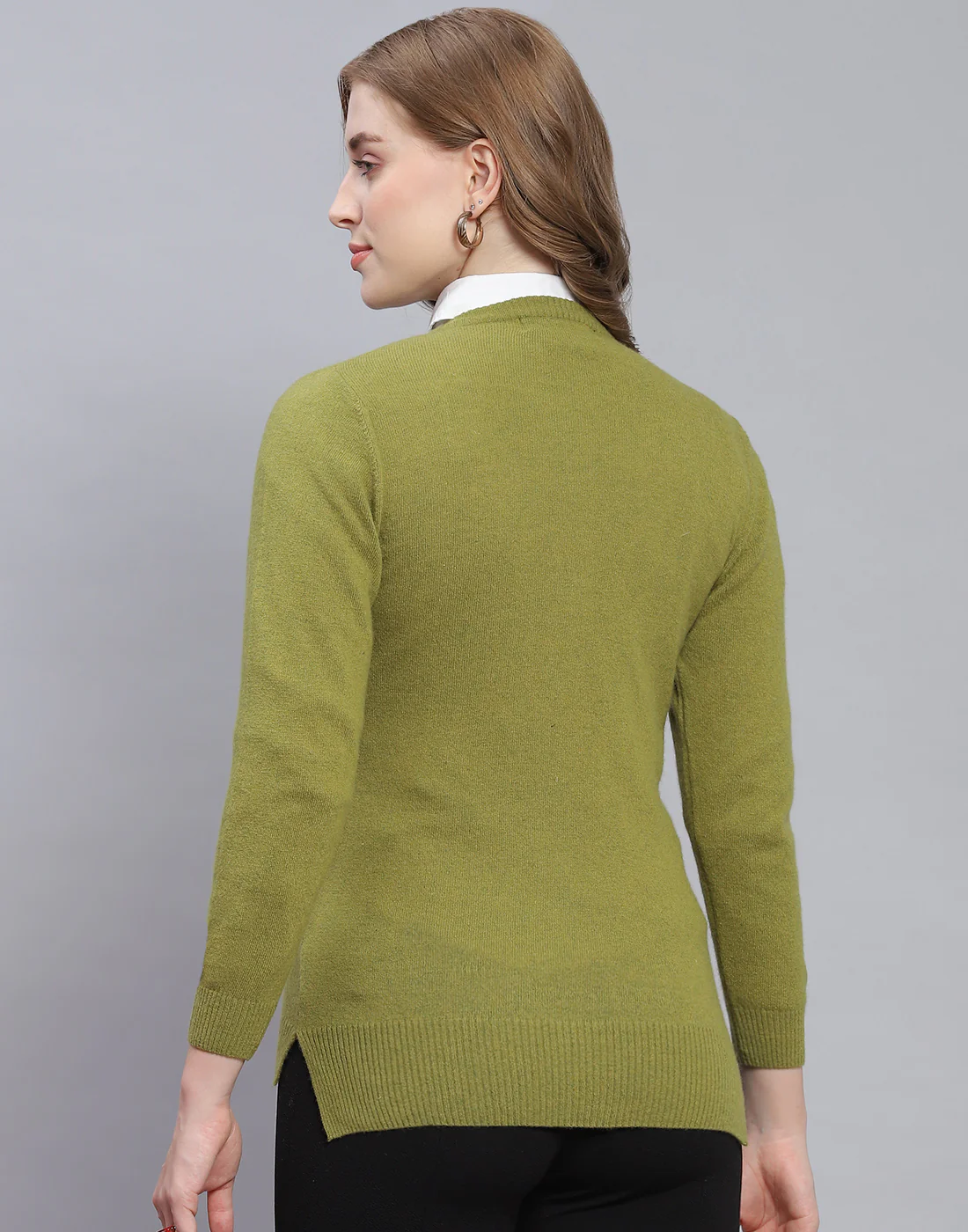 Women Green Solid Round Neck Full Sleeve Cardigan - Image 5