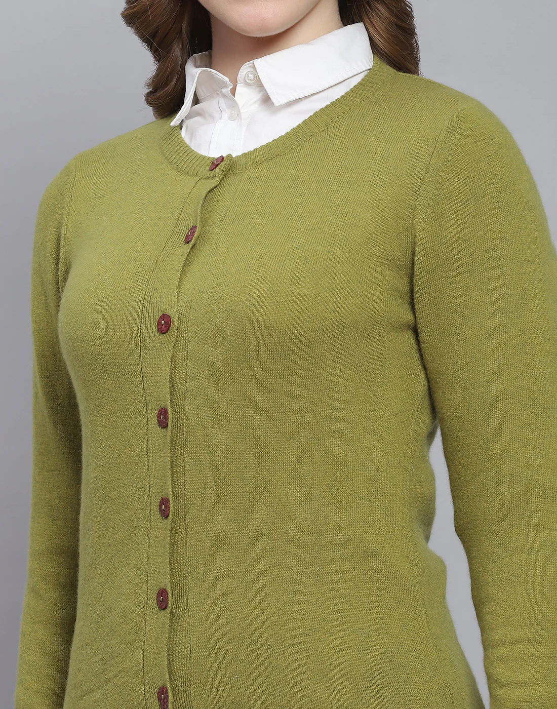 Women Green Solid Round Neck Full Sleeve Cardigan - Image 6