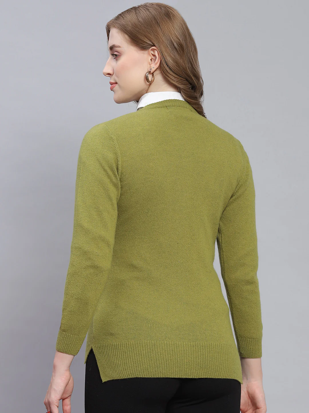 Women Green Solid Round Neck Full Sleeve Cardigans - Image 5