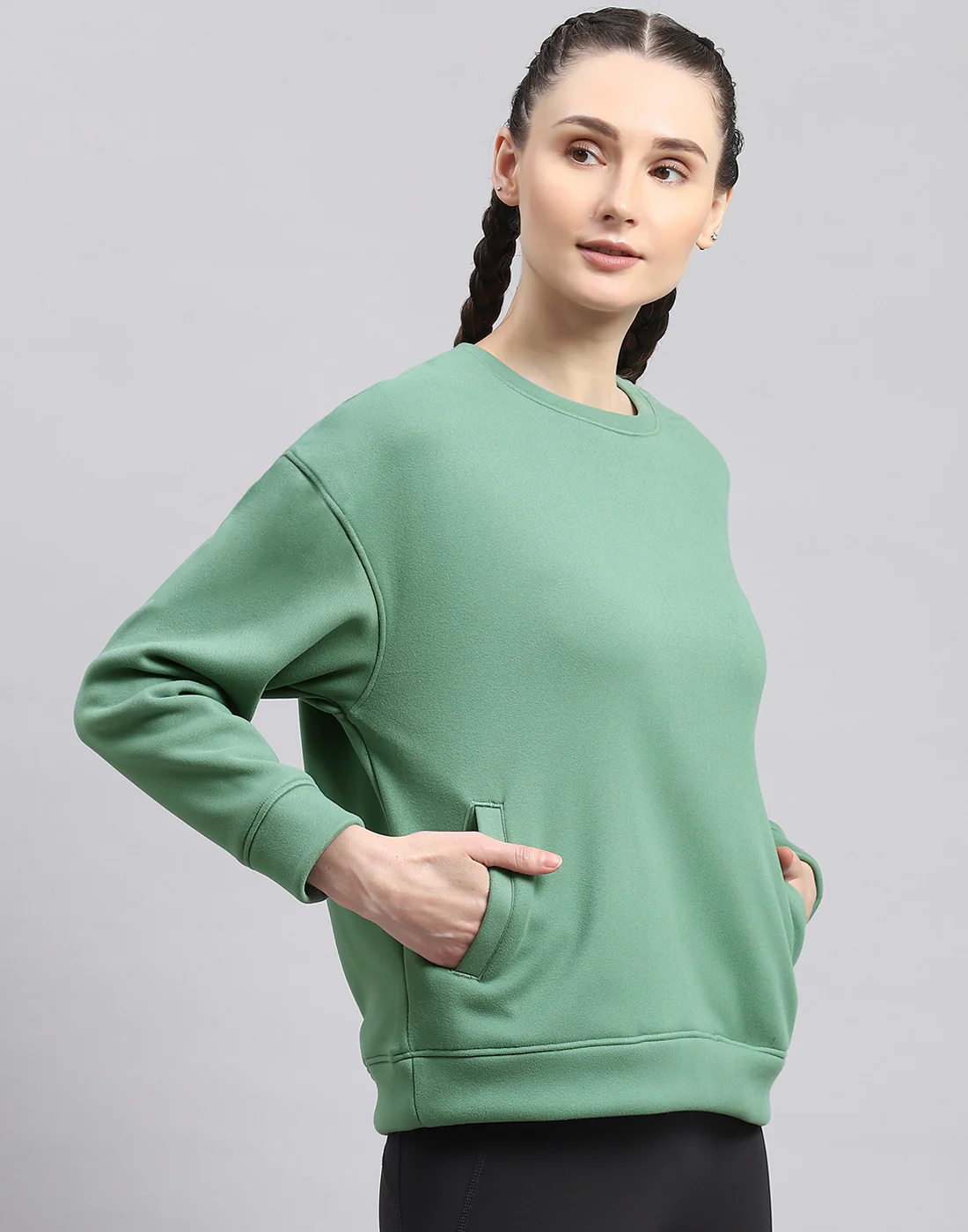 Rock.it Women Green Solid Round Neck Full Sleeve Sweatshirt - Image 4
