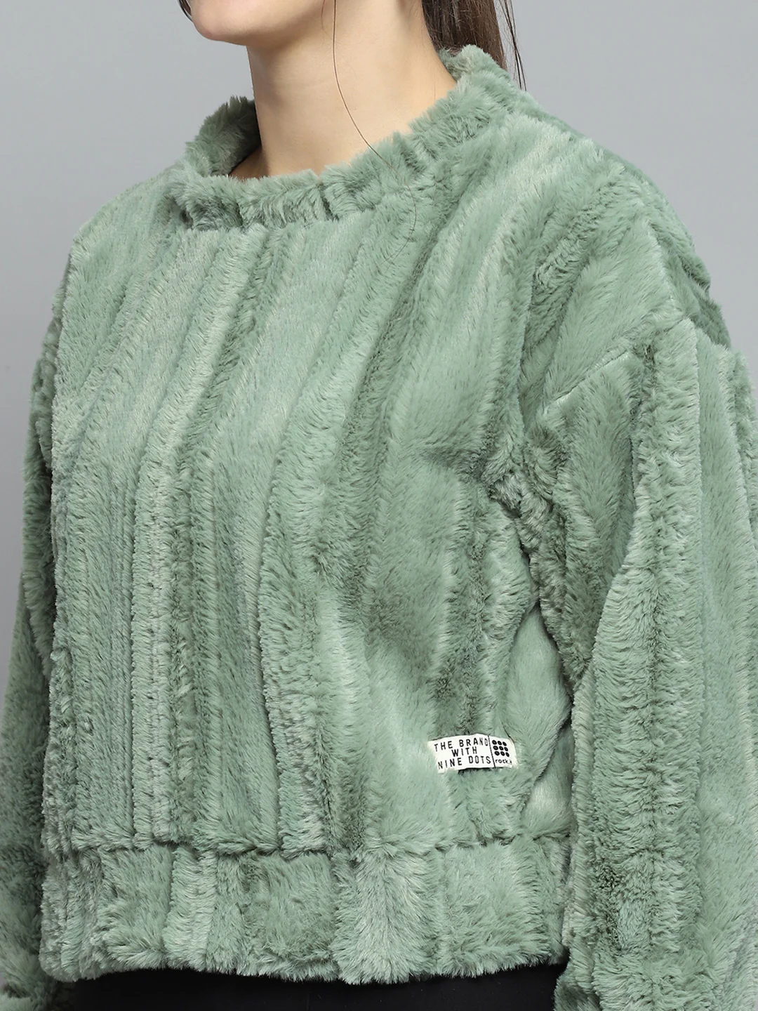 Rock.it Women Green Solid Round Neck Full Sleeve Sweatshirt - Image 7