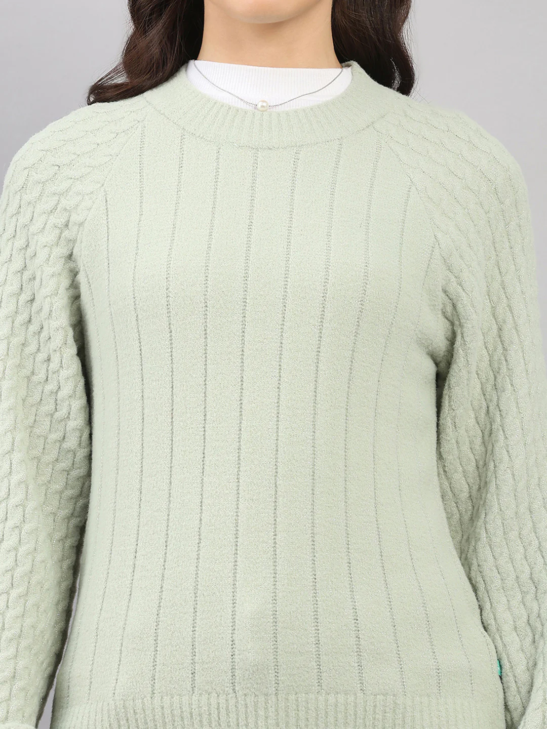 Women Green Solid Round Neck Full Sleeve Winter Top - Image 7