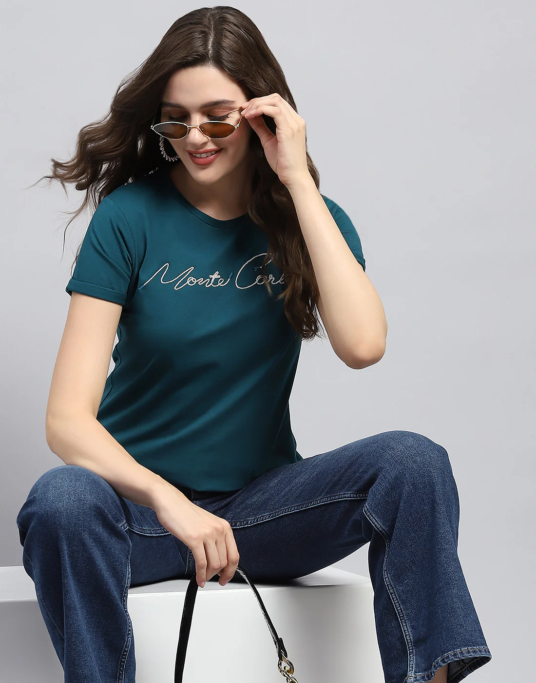 Women Green Solid Round Neck Half Sleeve Top - Image 2