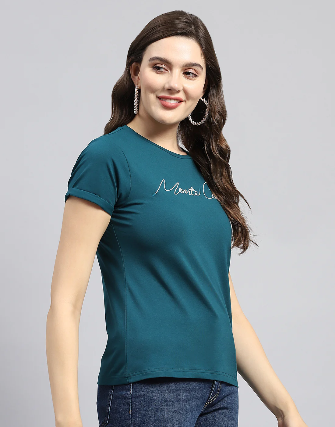 Women Green Solid Round Neck Half Sleeve Top - Image 4