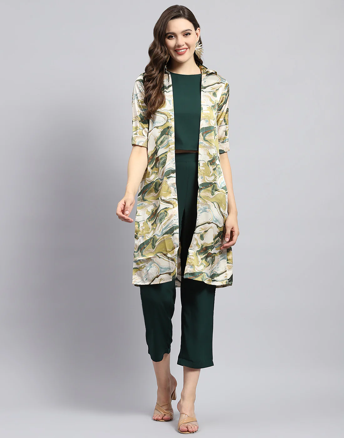 Women Green Solid Round Neck Sleeveless Combo 3Pc Set - Image 3