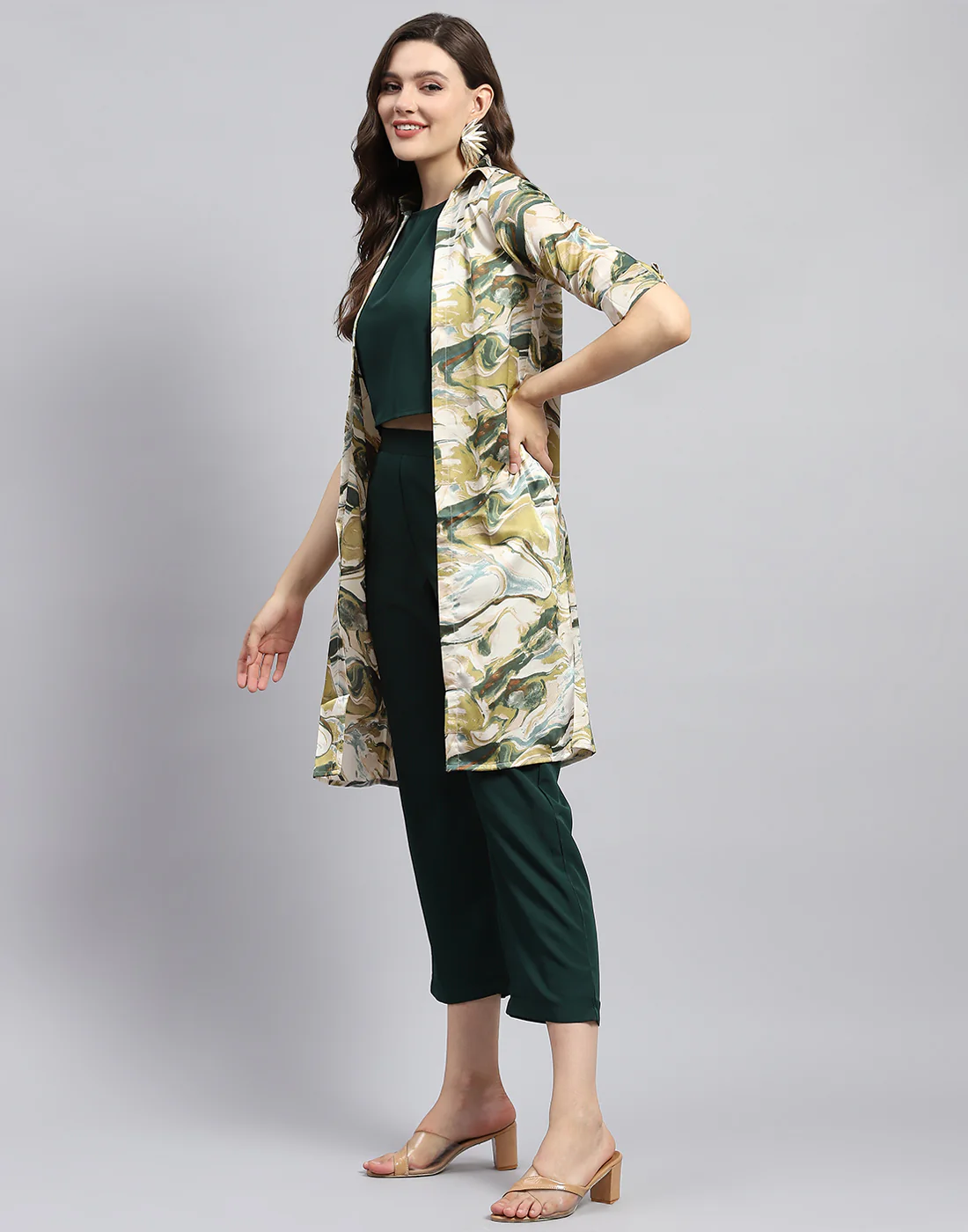 Women Green Solid Round Neck Sleeveless Combo 3Pc Set - Image 4