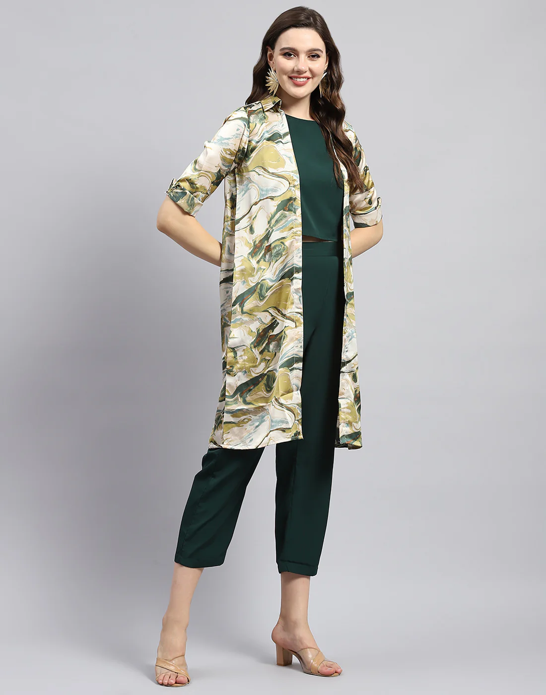 Women Green Solid Round Neck Sleeveless Combo 3Pc Set - Image 5