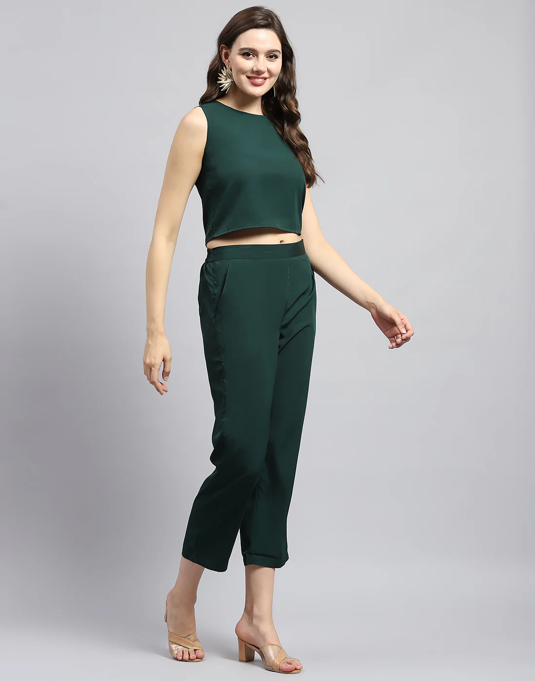Women Green Solid Round Neck Sleeveless Combo 3Pc Set - Image 7