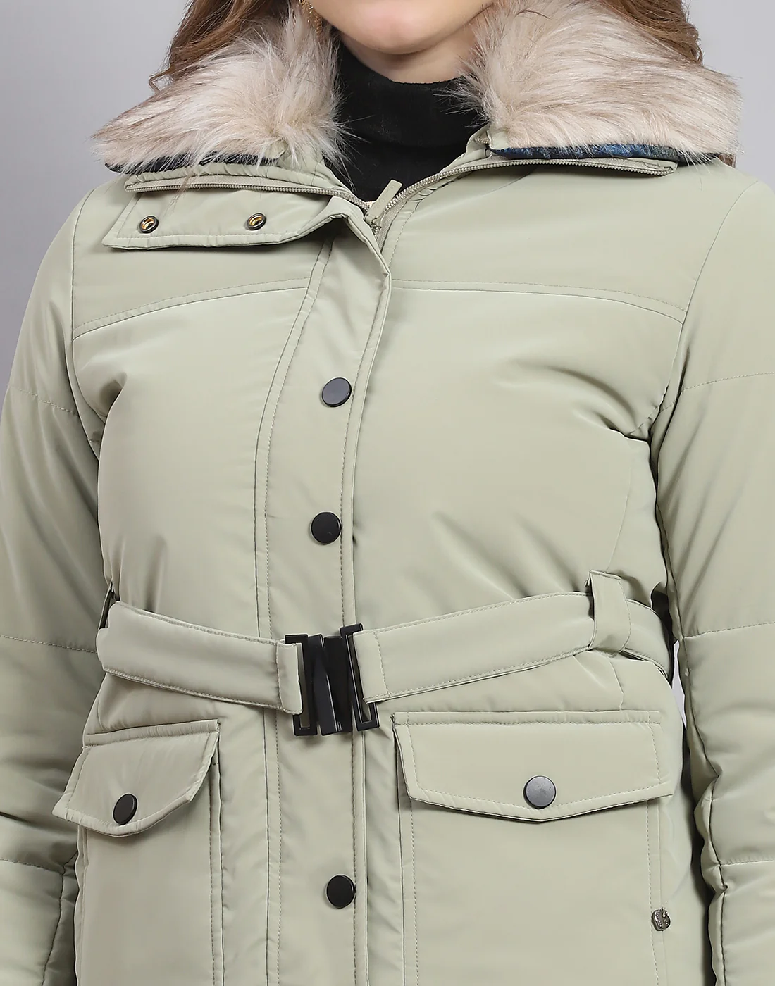 Women Green Solid Stand Collar Full Sleeve Jacket - Image 6