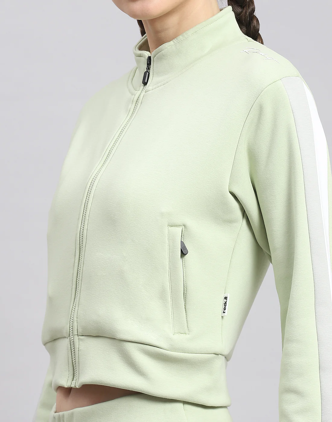 Rock.it Women Green Solid Stand Collar Full Sleeve Sweatshirt - Image 6