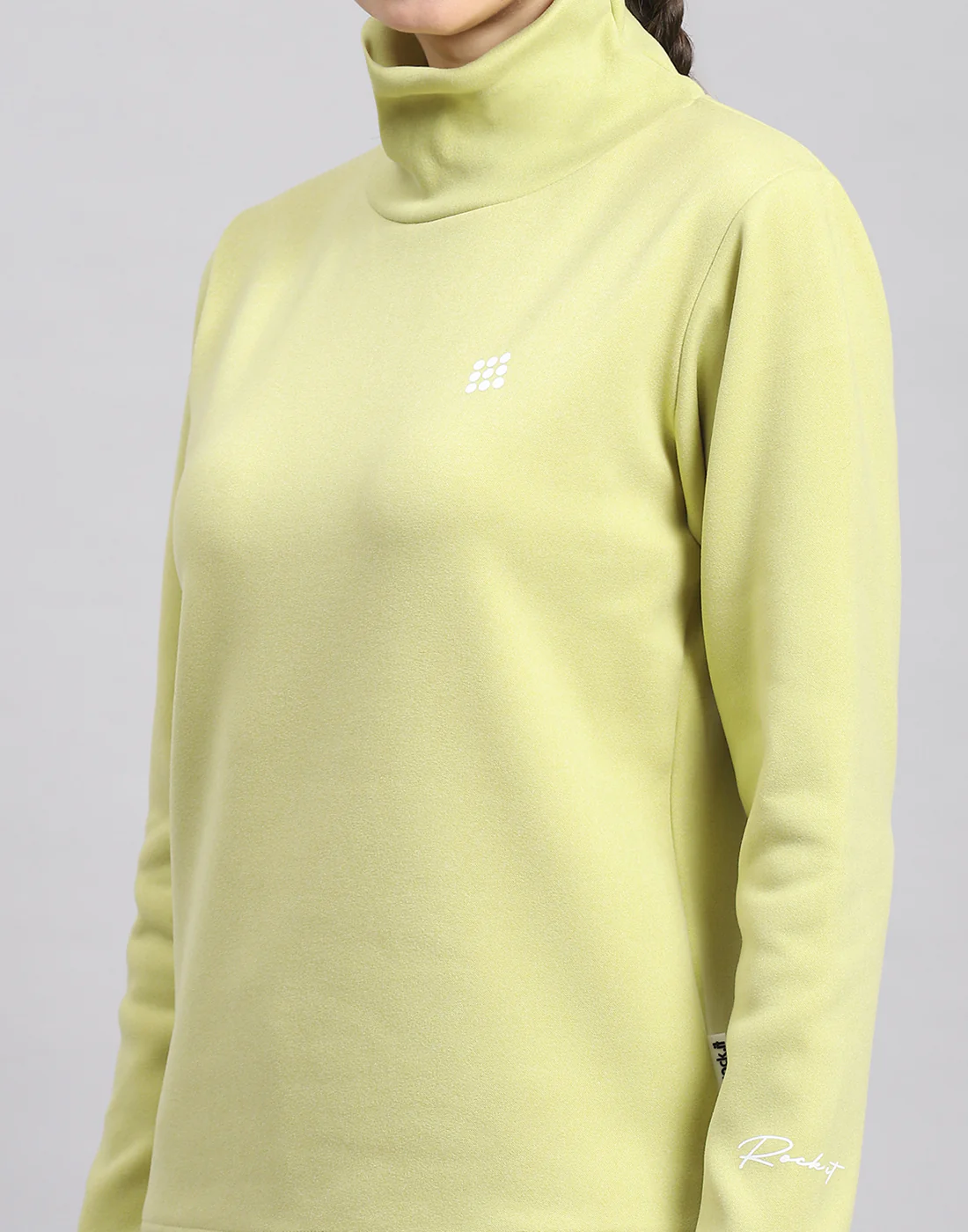 Rock.it Women Green Solid T Neck Full Sleeve Sweatshirt - Image 7