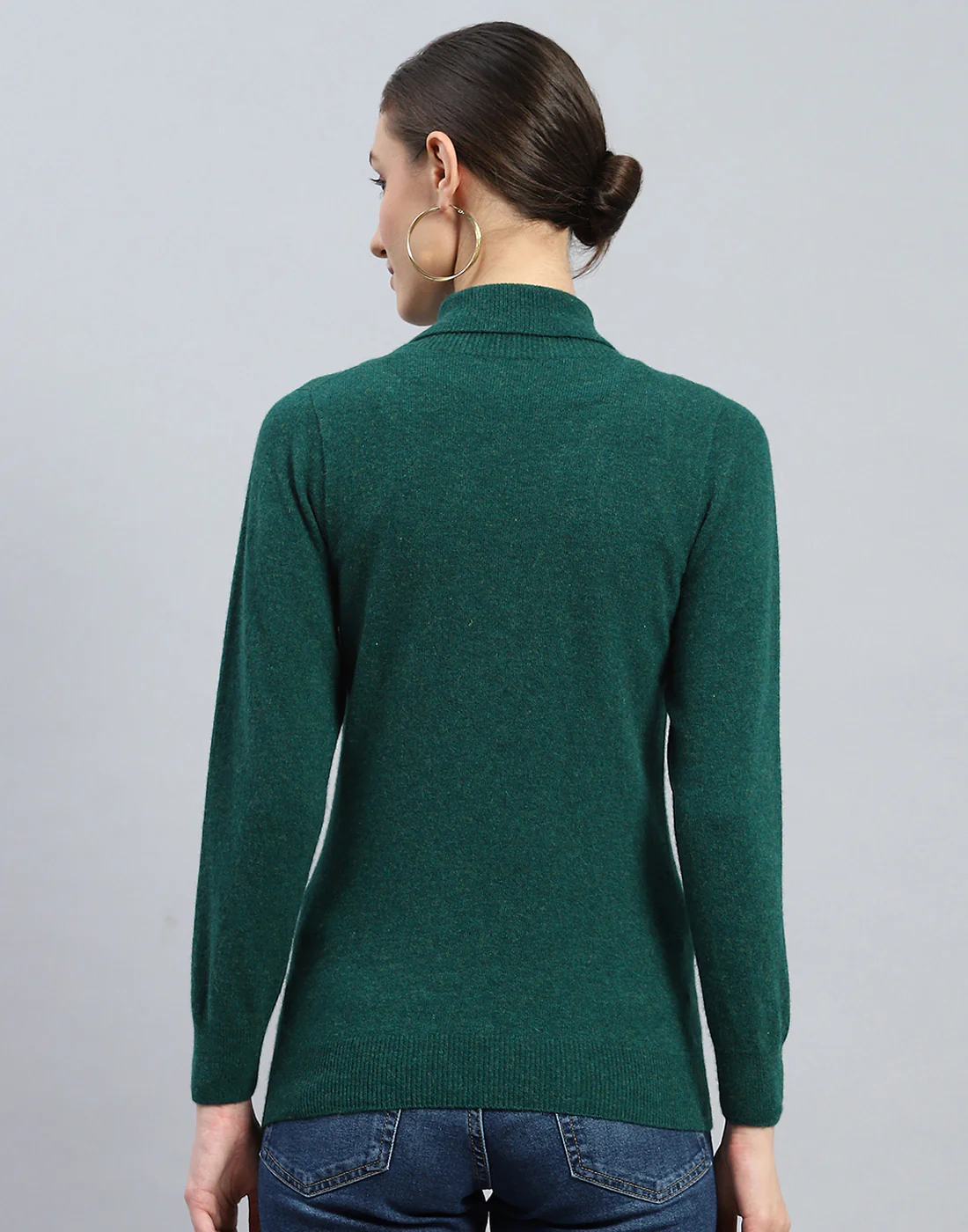 Women Green Solid Turtle Neck Full Sleeve Winter Top - Image 5