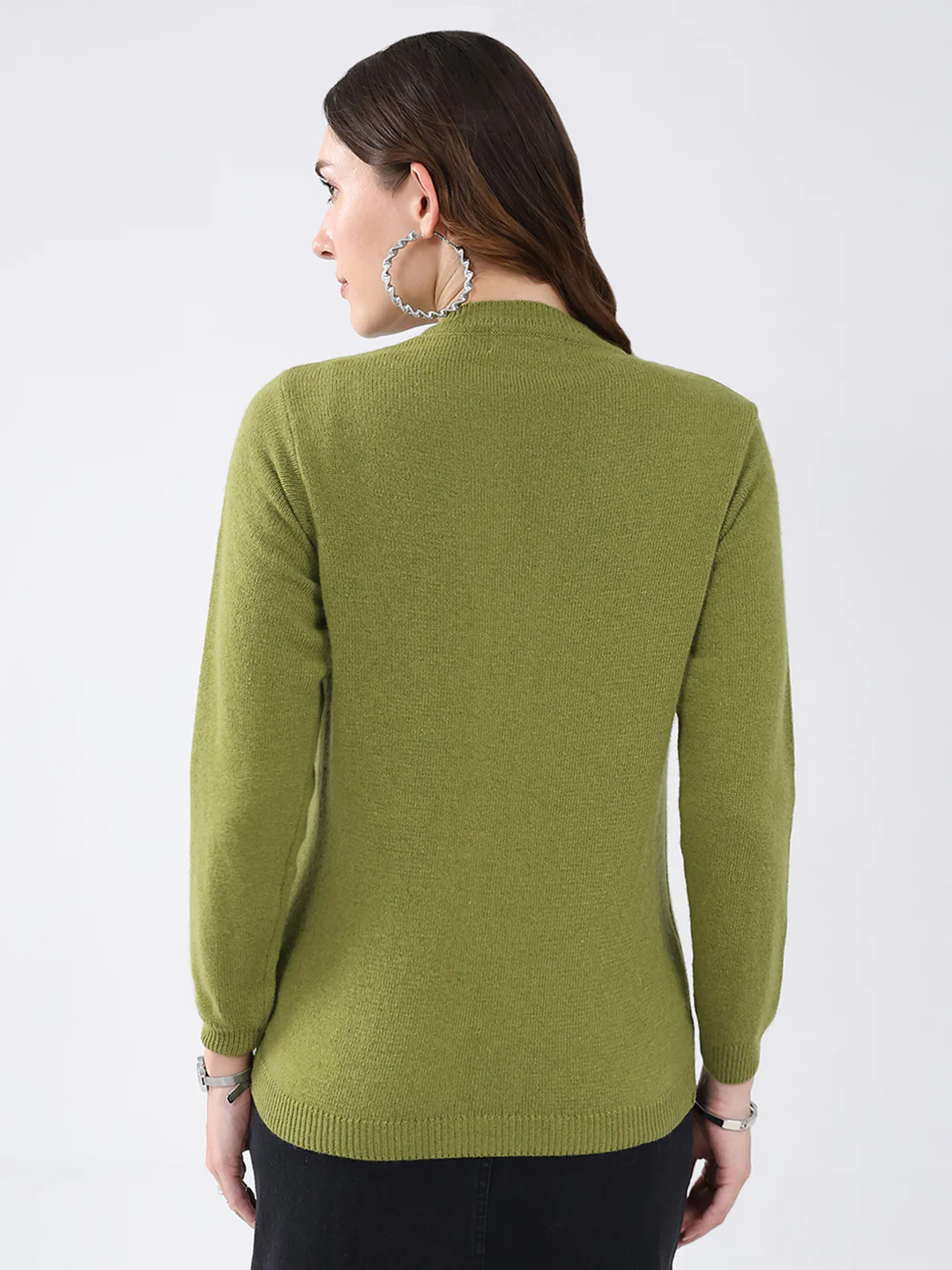 Women Green Solid V Neck Full Sleeve Cardigan - Image 5
