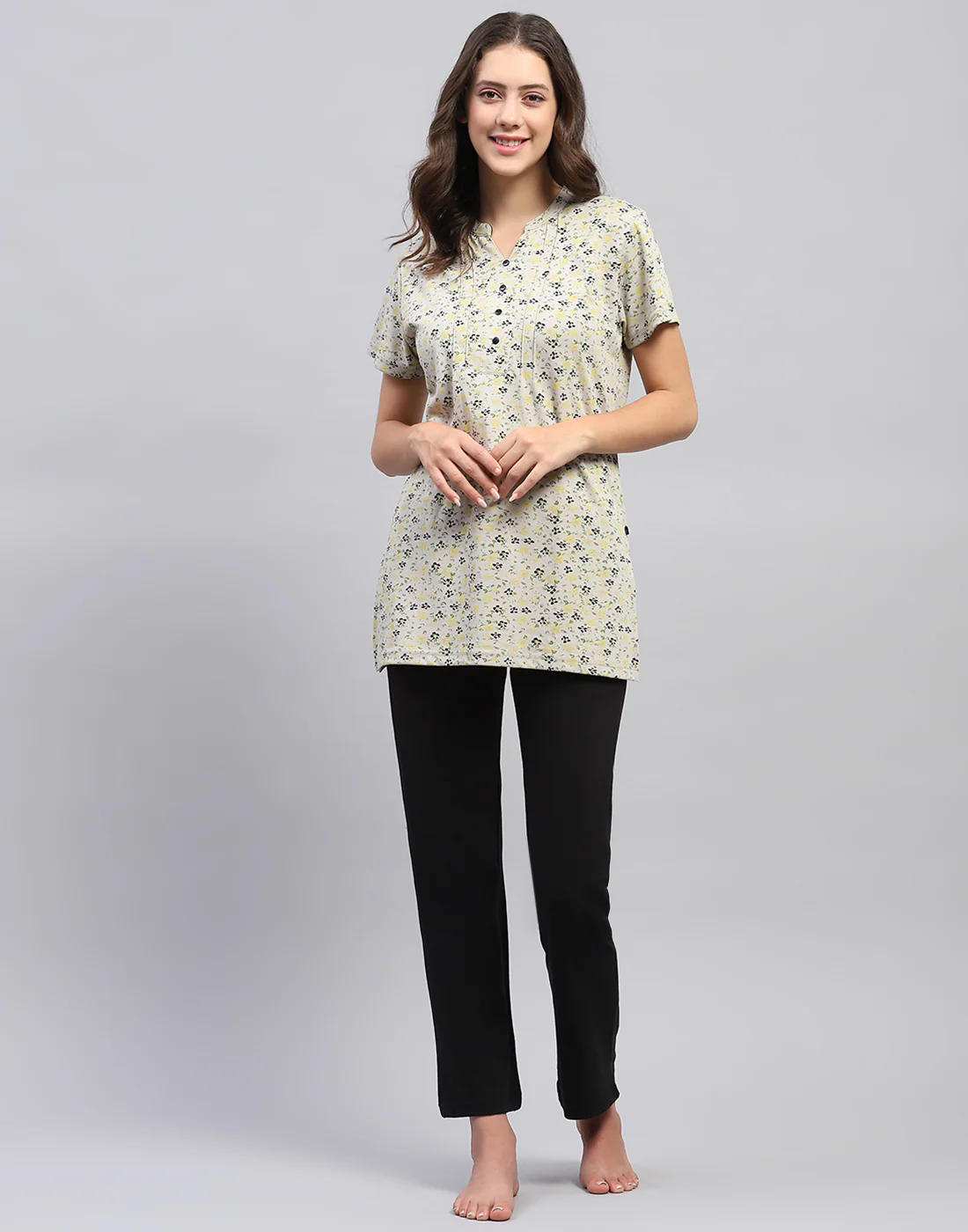 Women Grey & Black Printed Fashion Neck Half Sleeve Lower Set - Image 2