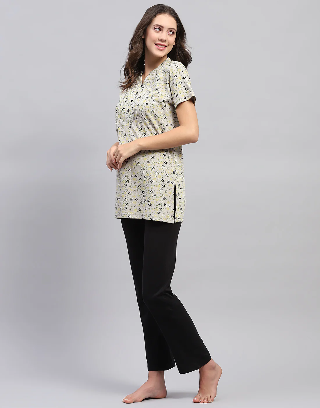 Women Grey & Black Printed Fashion Neck Half Sleeve Lower Set - Image 3