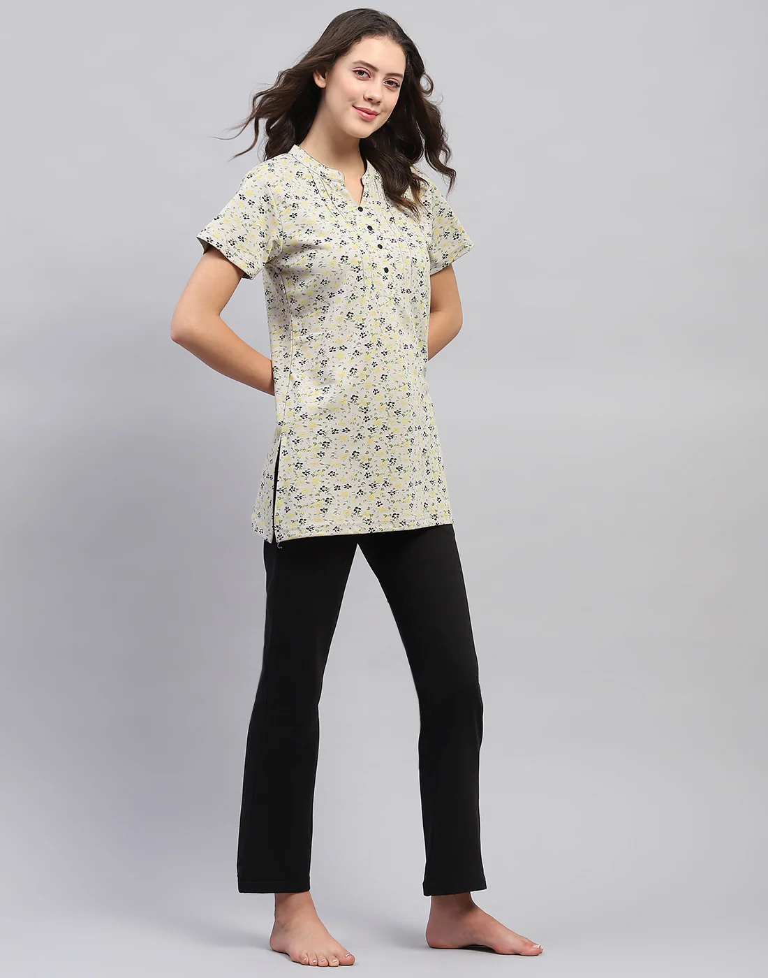 Women Grey & Black Printed Fashion Neck Half Sleeve Lower Set - Image 4