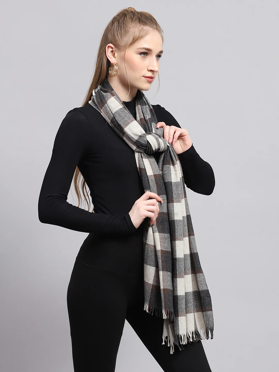 Women Grey Check Stole - Image 5