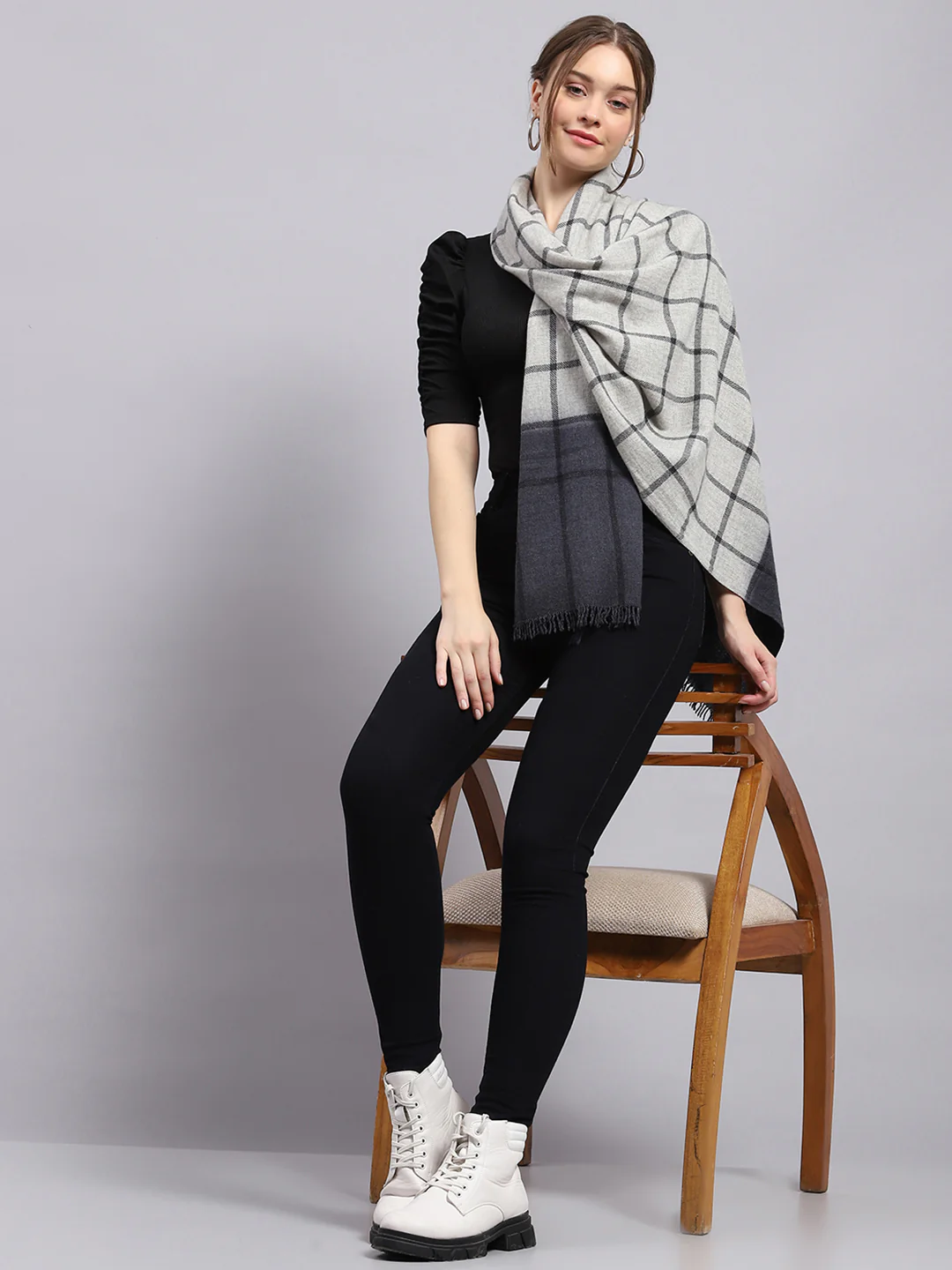 Women Grey Check Stole - Image 2