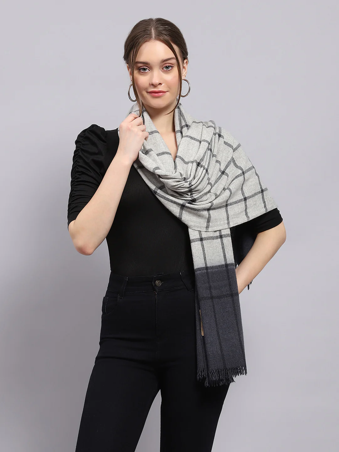 Women Grey Check Stole - Image 3