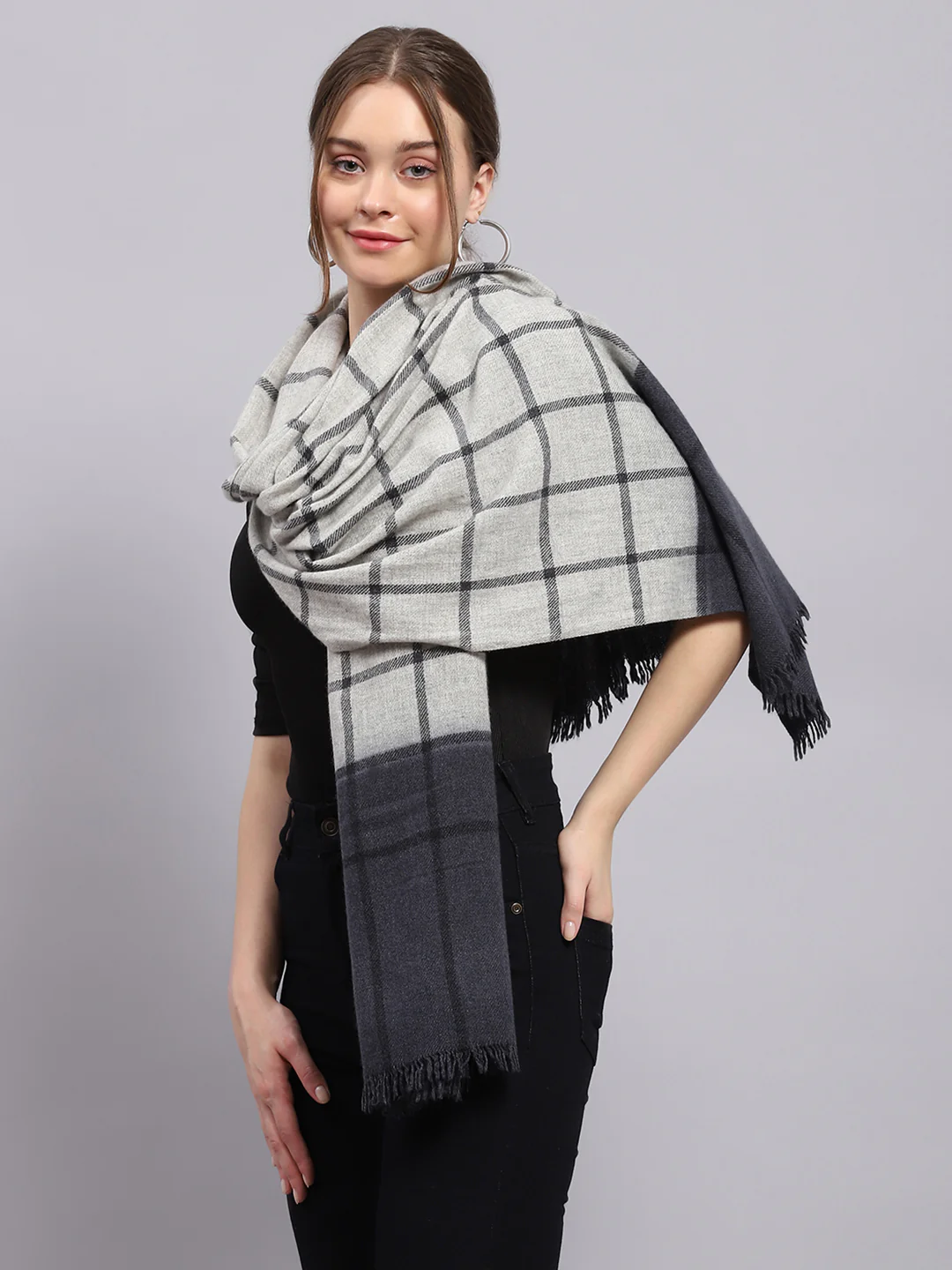 Women Grey Check Stole - Image 4