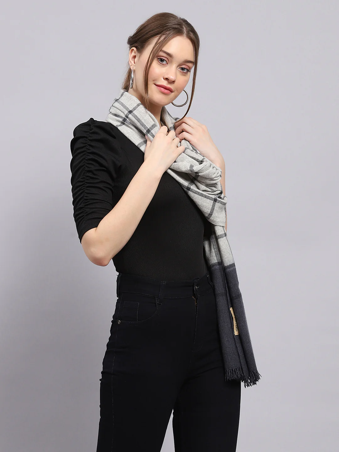 Women Grey Check Stole - Image 5
