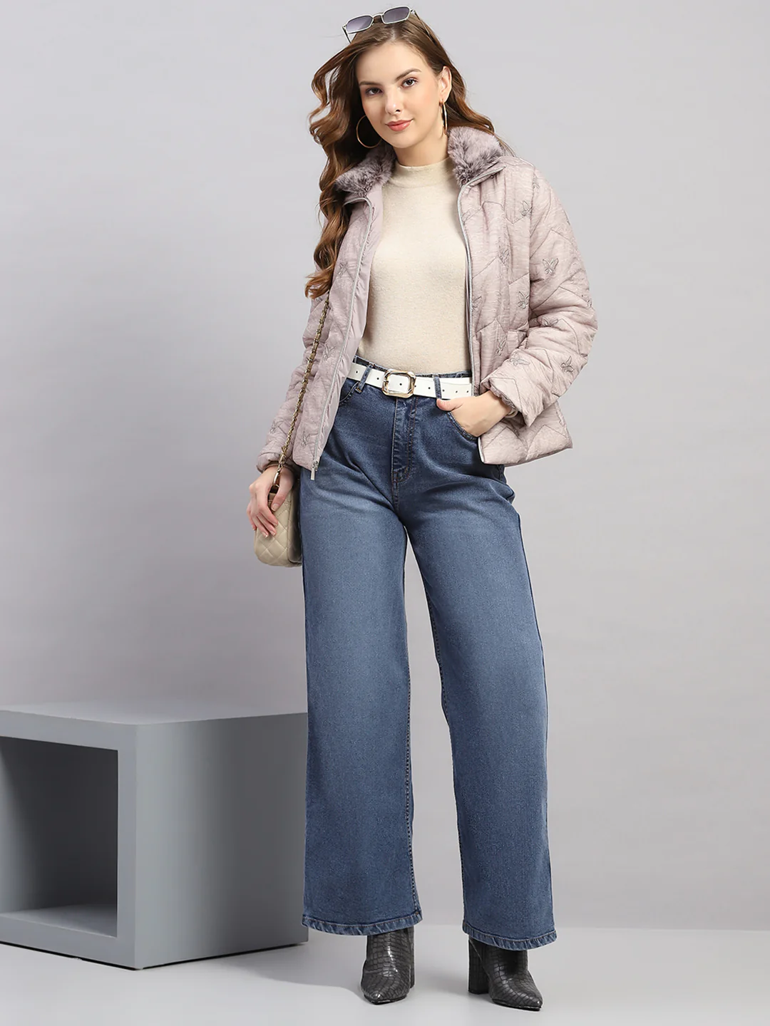 Women Grey Embroidered Collar Full Sleeve Jacket - Image 2