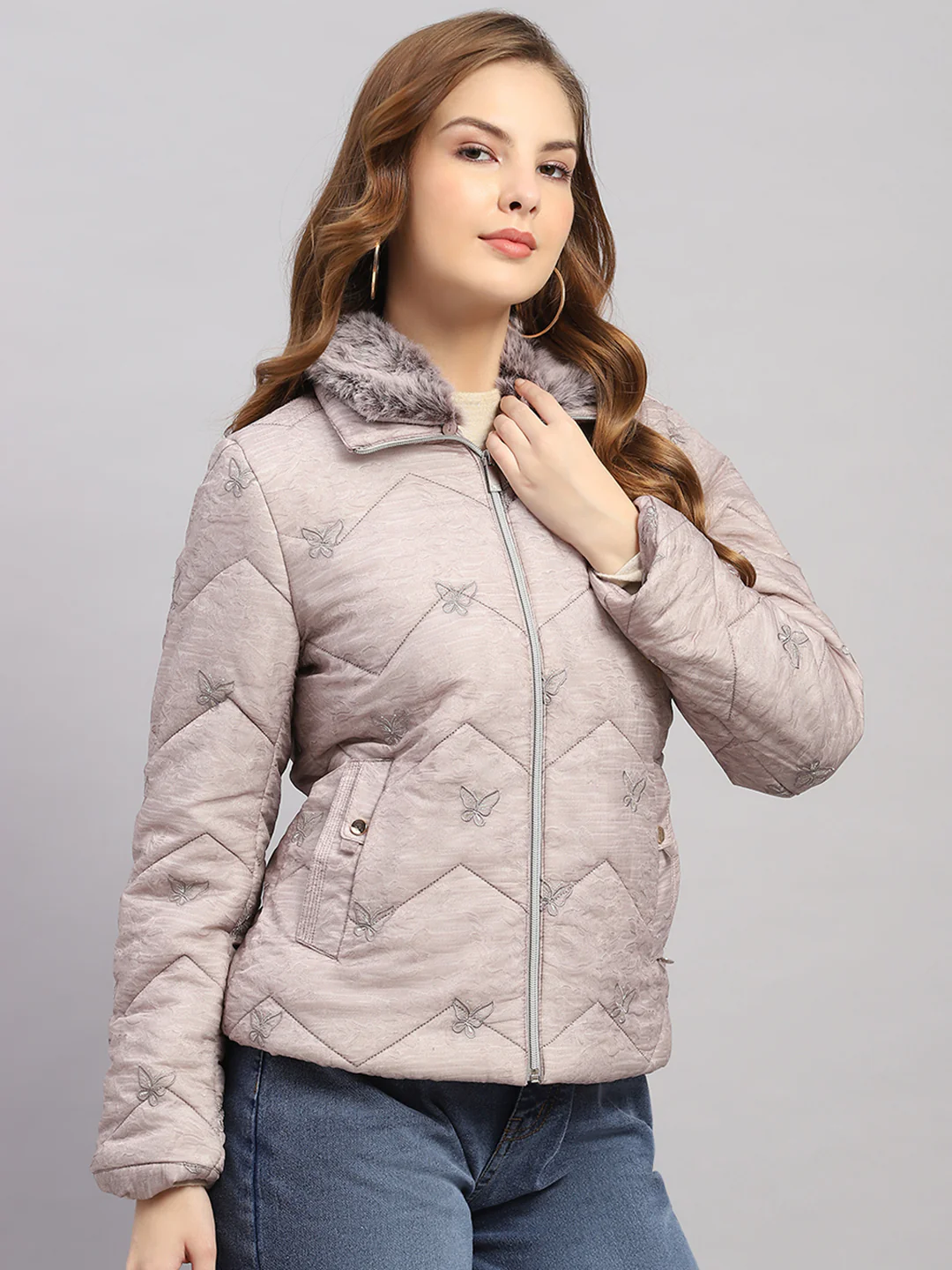 Women Grey Embroidered Collar Full Sleeve Jacket - Image 4