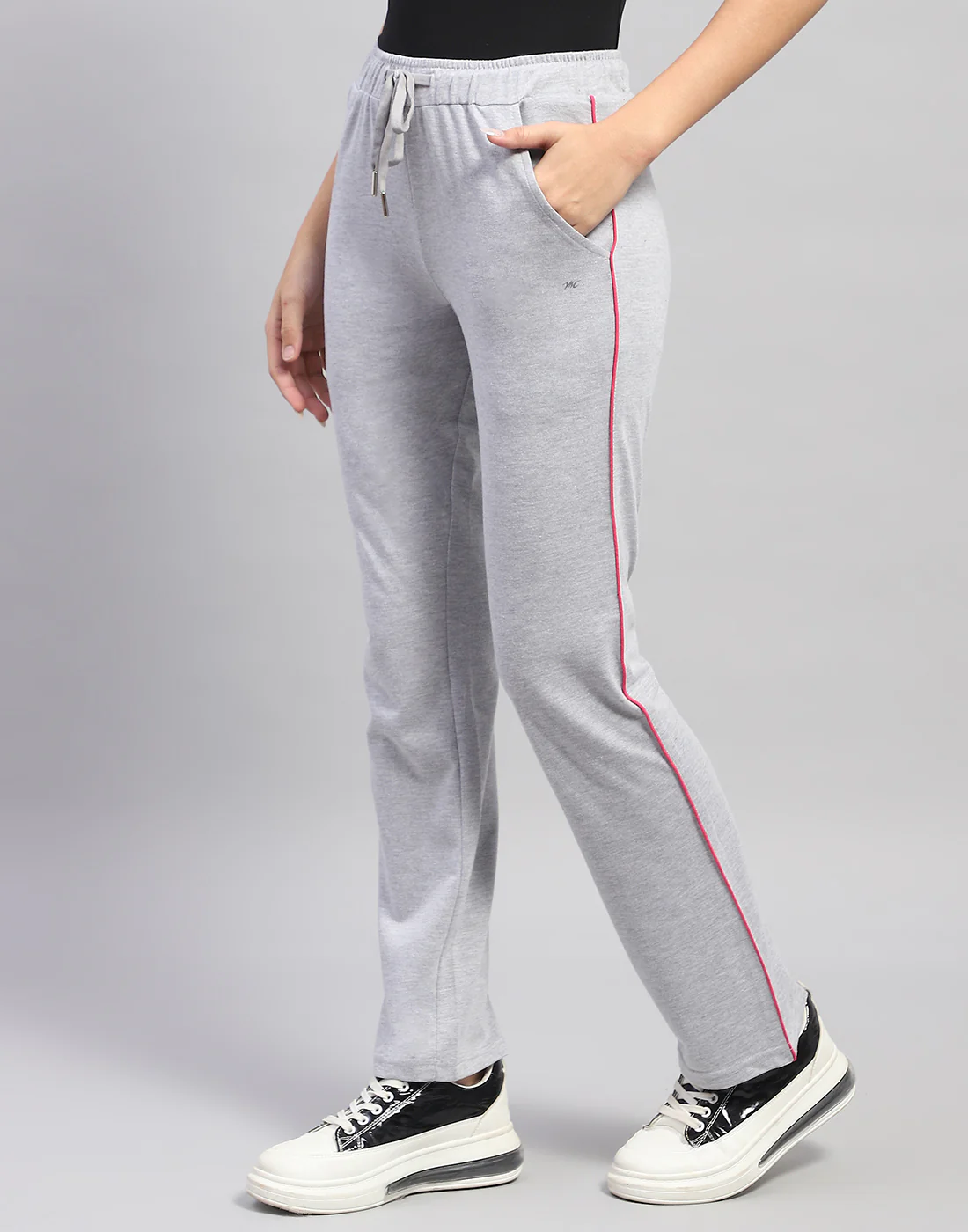 Women Grey Melange Solid Regular Fit Lower - Image 3