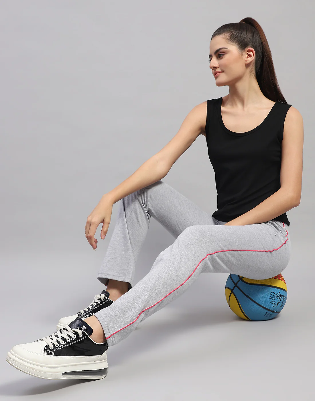 Women Grey Melange Solid Regular Fit Lower - Image 6