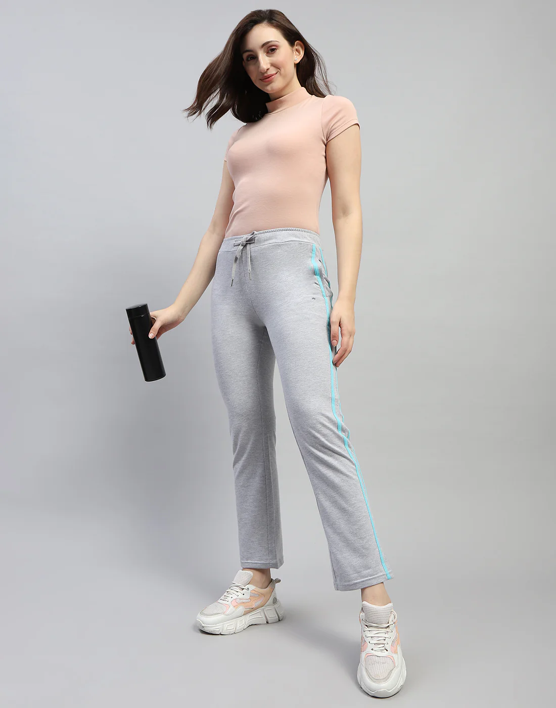 Women Grey Melange Solid Regular Fit Lower - Image 2