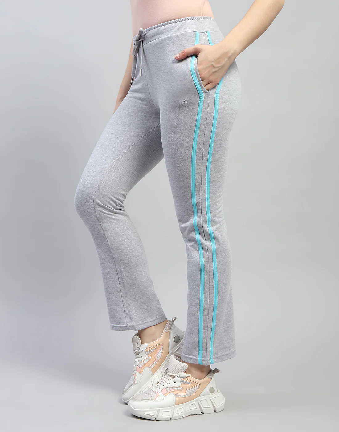 Women Grey Melange Solid Regular Fit Lower - Image 3