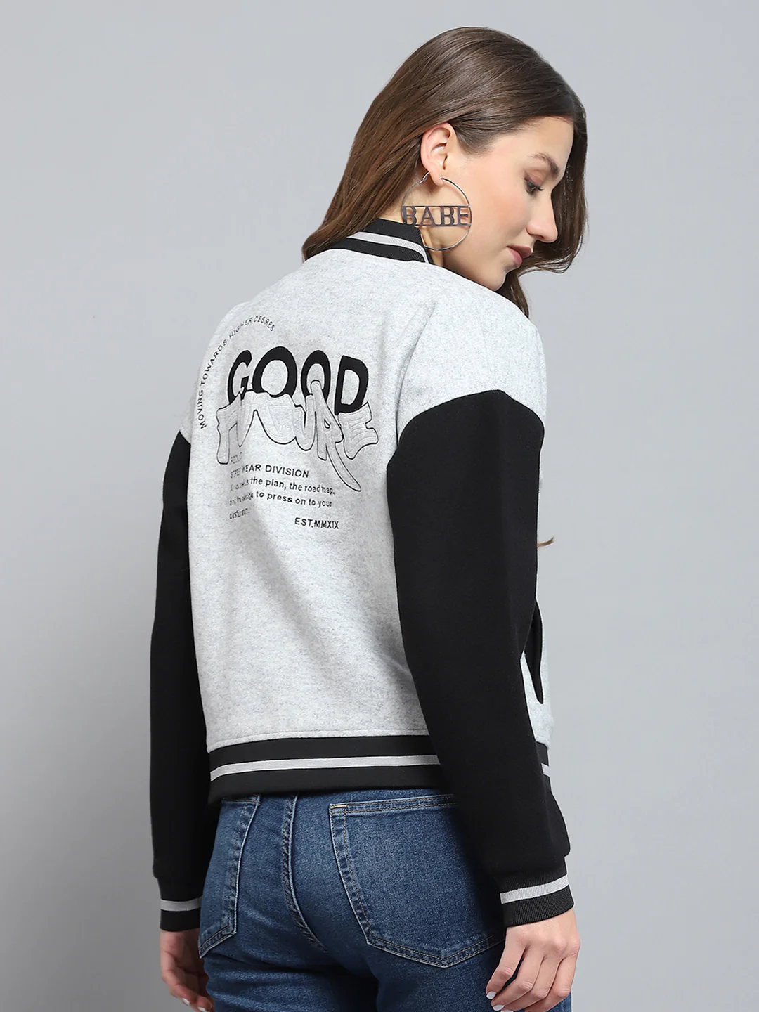 Rock.it Women Grey Printed Band Collar Full Sleeve Jacket - Image 5