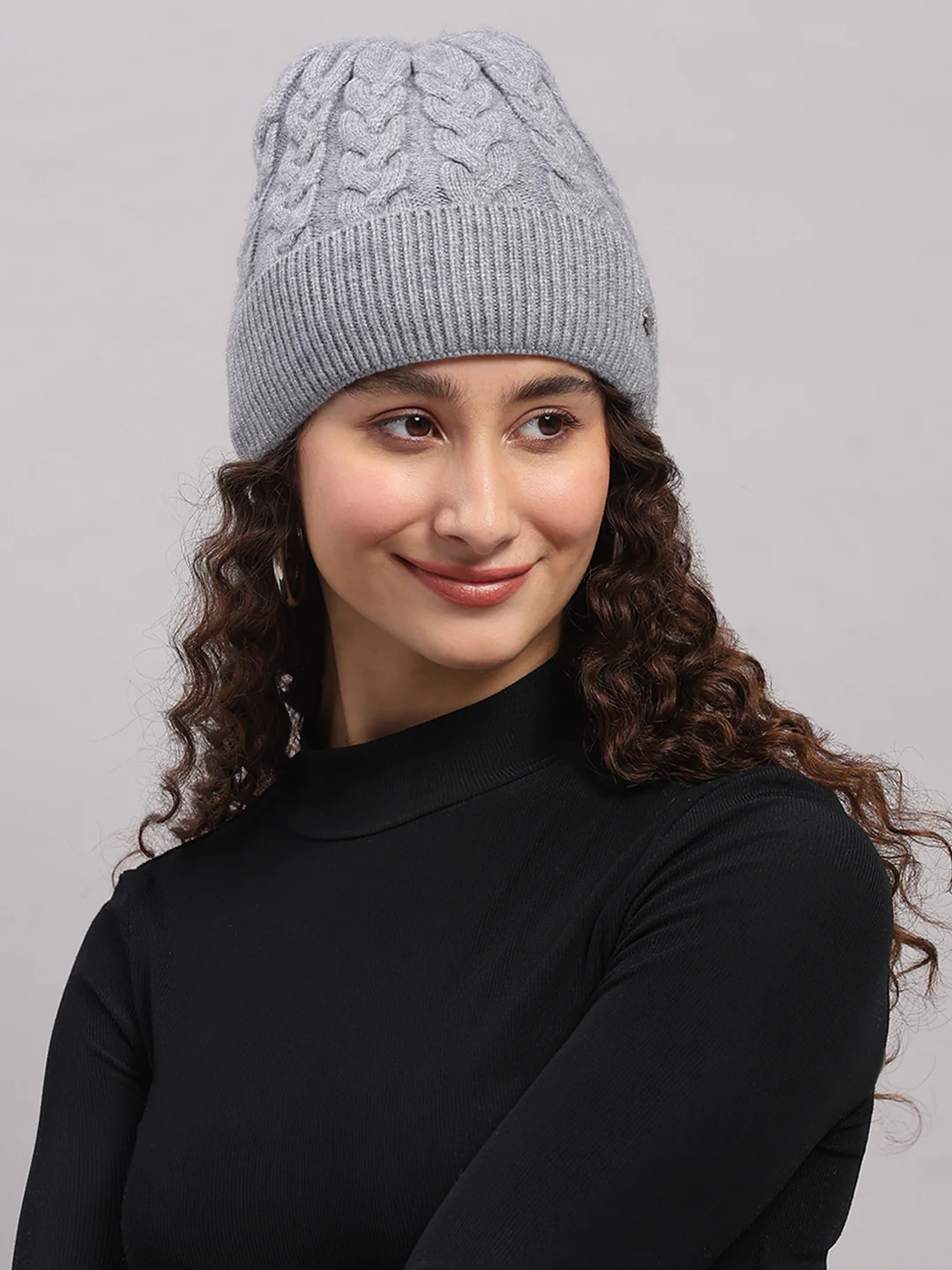 Women Grey Printed Blend Wool Cap - Image 3
