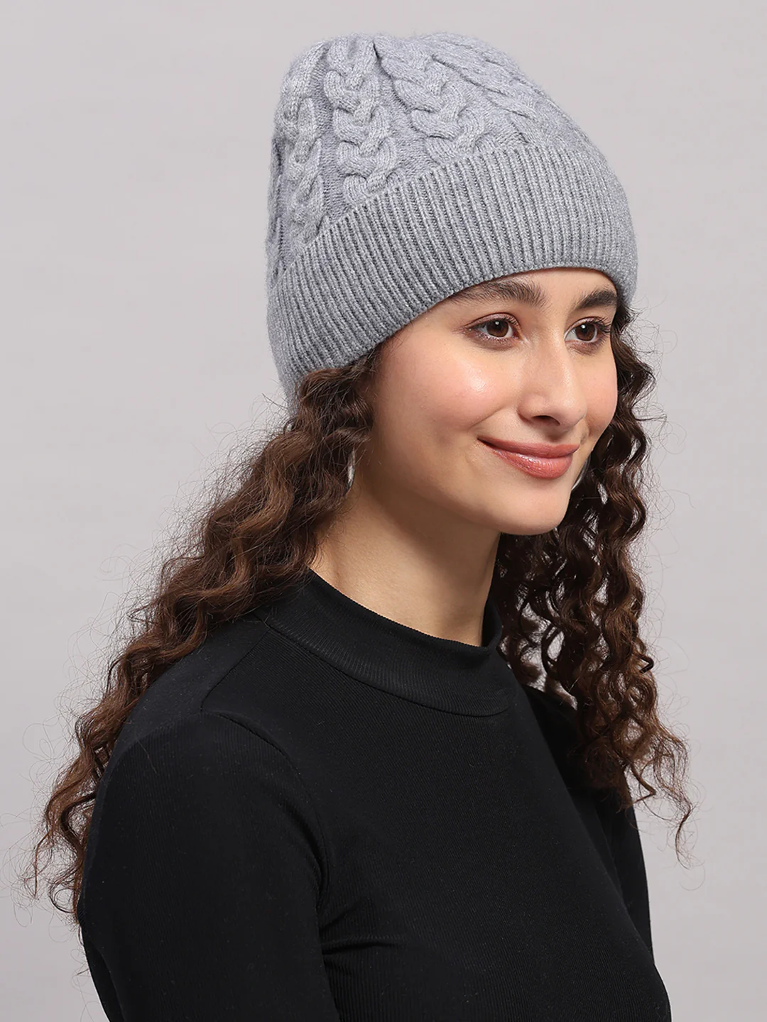 Women Grey Printed Blend Wool Cap - Image 4